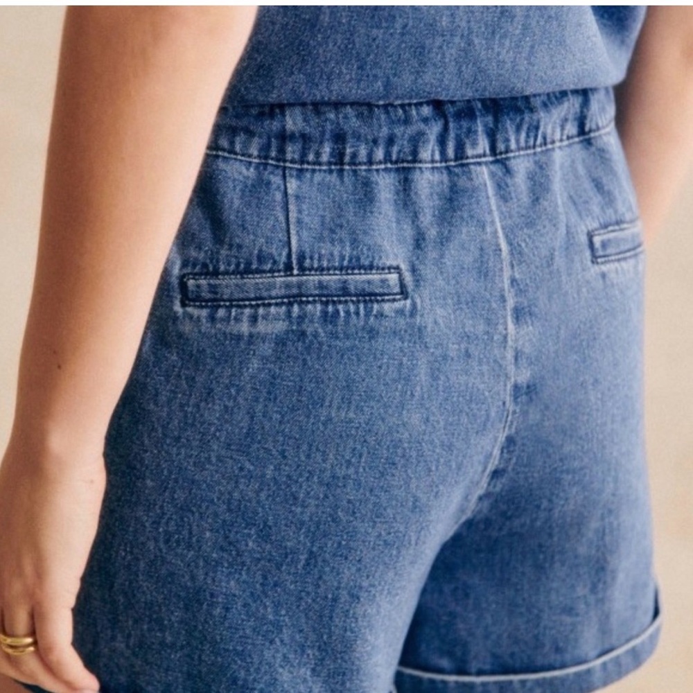 Sezane Indigo Denim Short Sleeve Romper - Picture 2 of 6